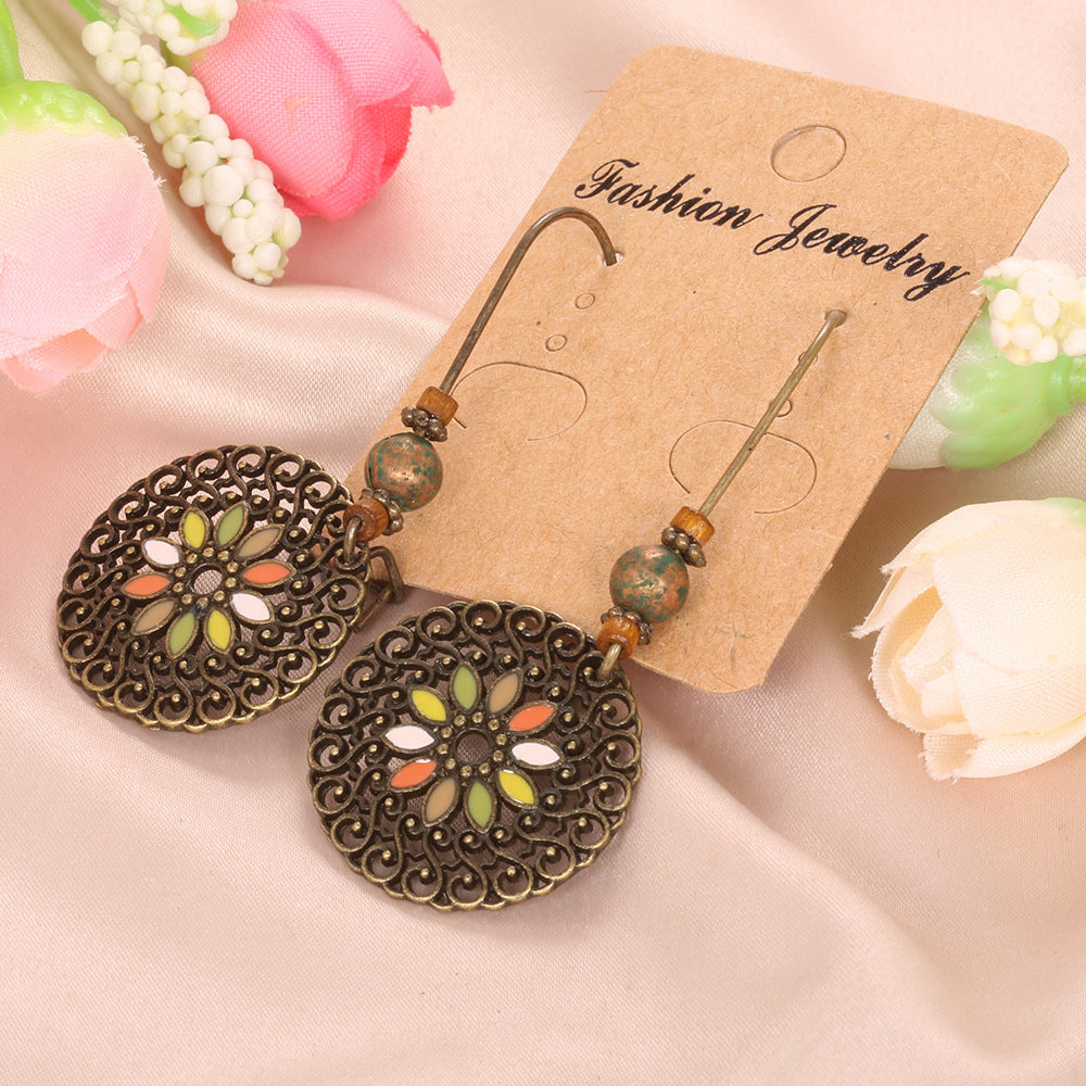 Wholesale  fashion hollow circle large earrings retro alloy long earrings