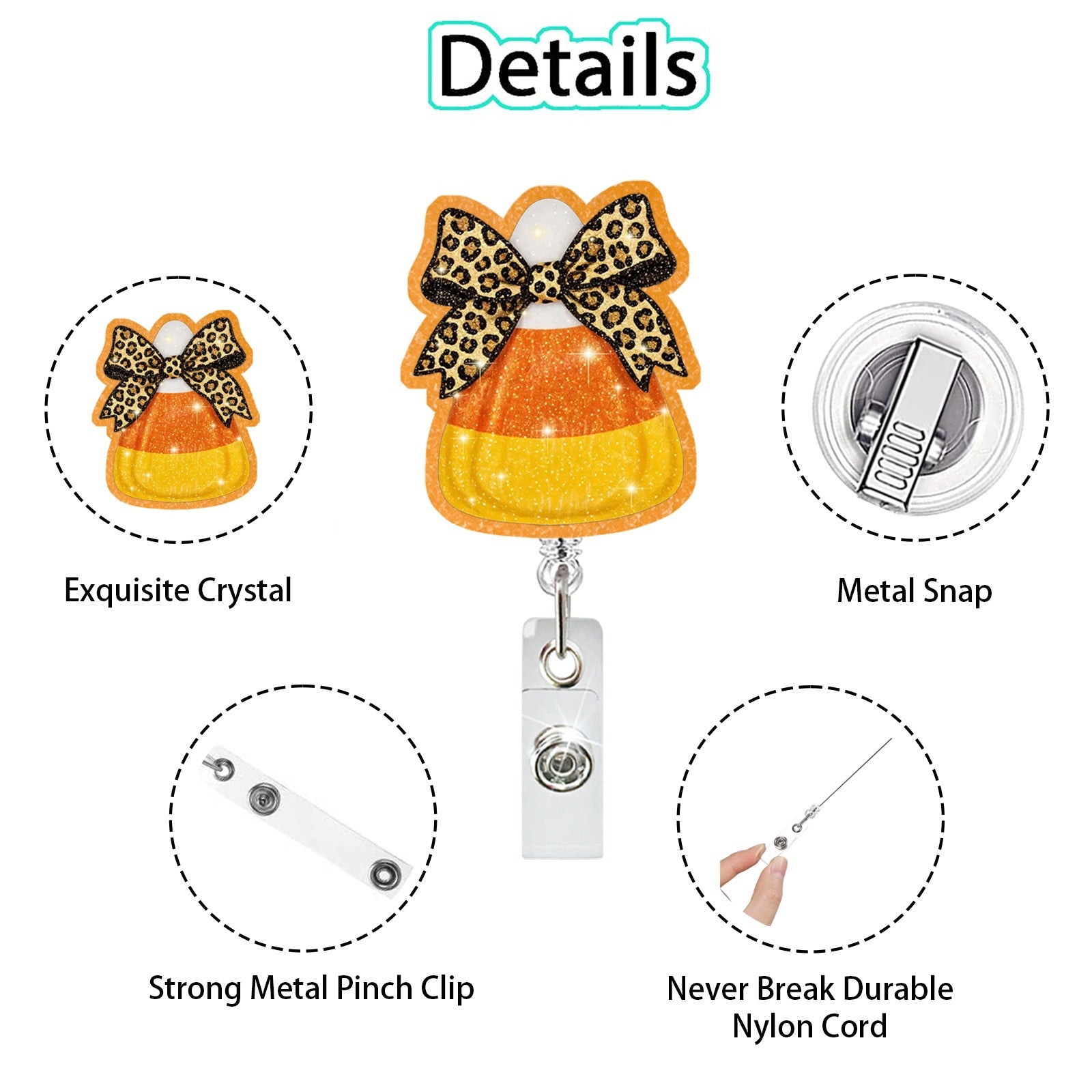 Wholesale Chic Bow Retractable Badge Reel with Glitter Acrylic Charm for Nurses and Teachers