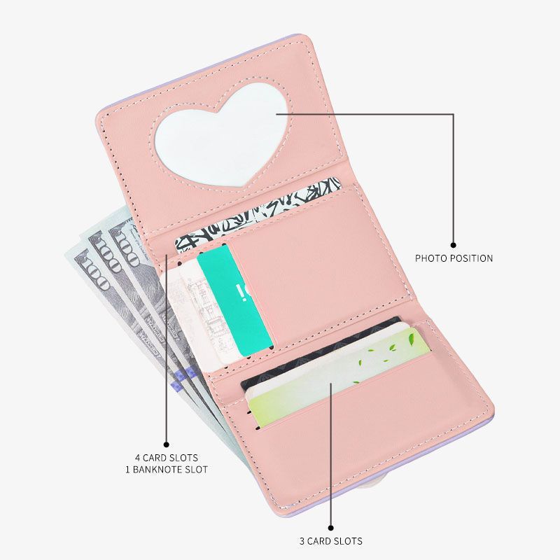 Wholesale Trendy PU Women' s Short Wallet with Pink Cat Pattern,  Fresh Sweet Folding Purse,  Boutique Resale Accessory