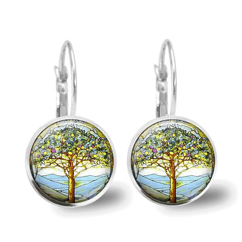 Wholesale Tree of Life Time Gemstone Earrings