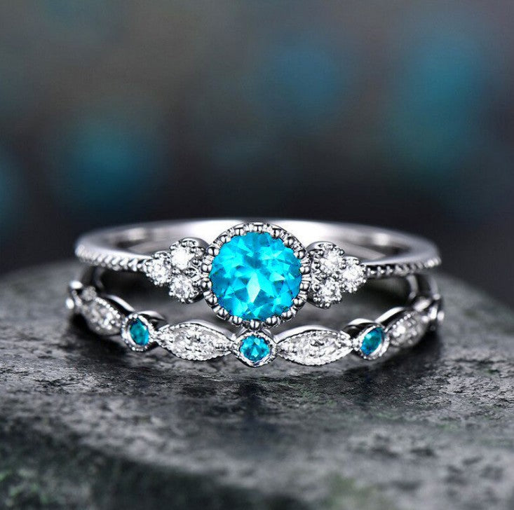 Wholesale Geometric Two Piece Women S Ring Set Purple Alloy Zircon Accent Stylish Boutique Jewelry Accessory