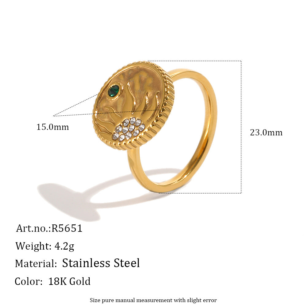 Wholesale Retro French Style Sun Ring Gold Plated Stainless Steel for Women Everyday Wear Jewelry