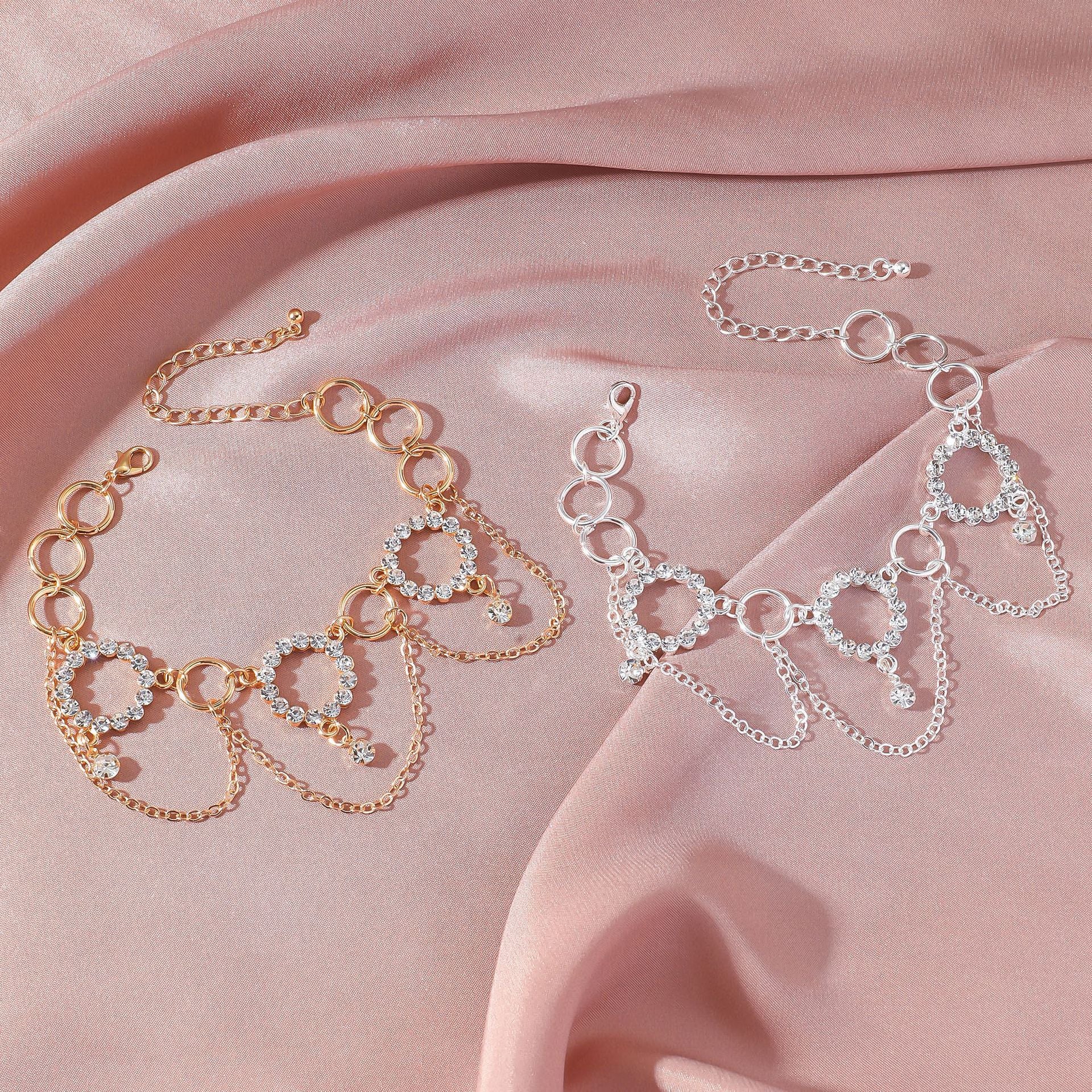 Wholesale Chain and diamond tassel hoop anklet
