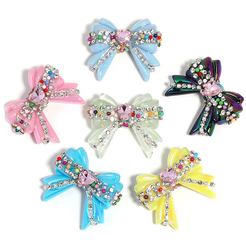 Wholesale 5pcs Water Diamond UV Plated Colored Bow Acrylic Beads ACC-BDS-BLG011
