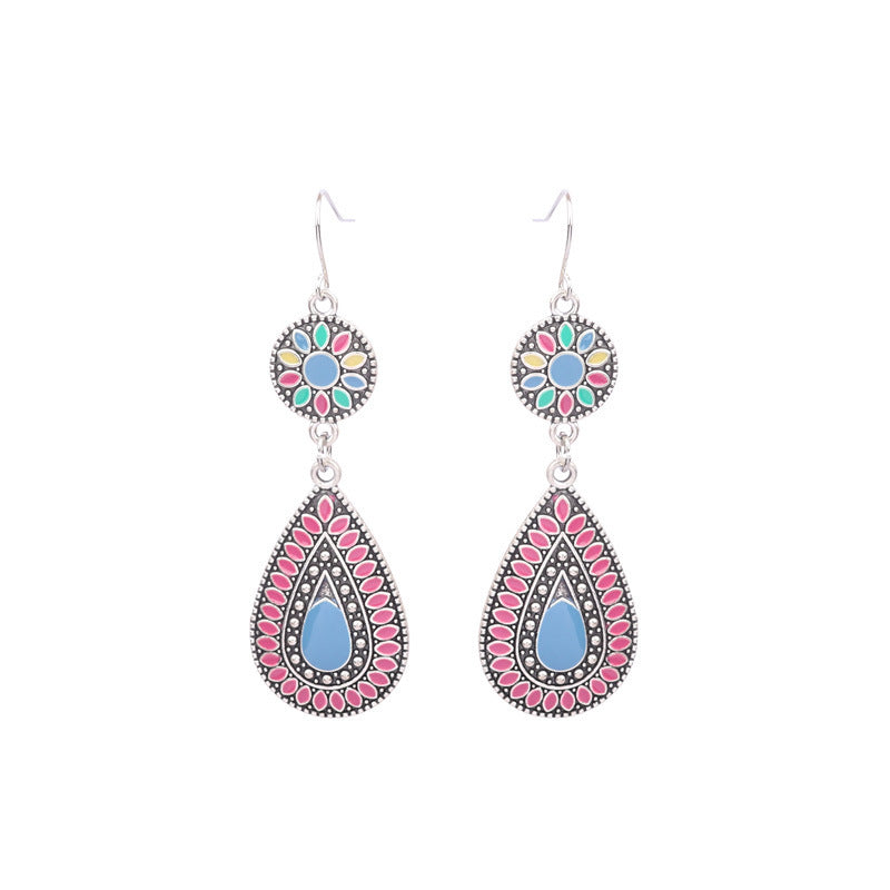 Wholesale Retro Bohemian Color Drip Oil Tassel Earrings Alloy Jewelry Fashion Accessory