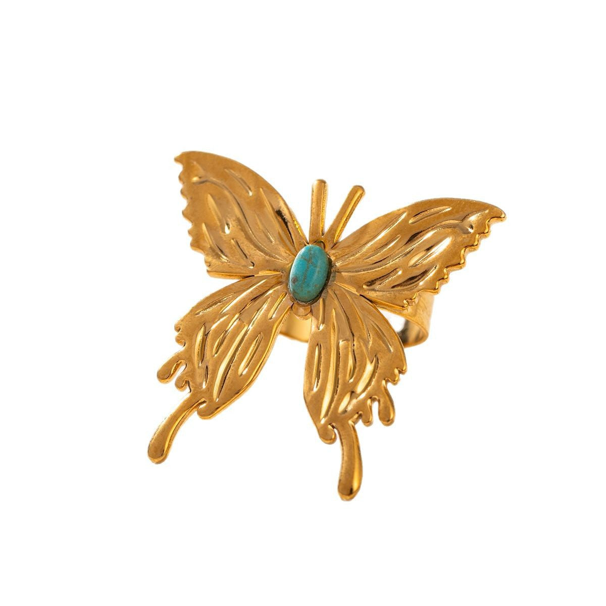 Wholesale Stainless Steel 18K Gold Open Turquoise Ring