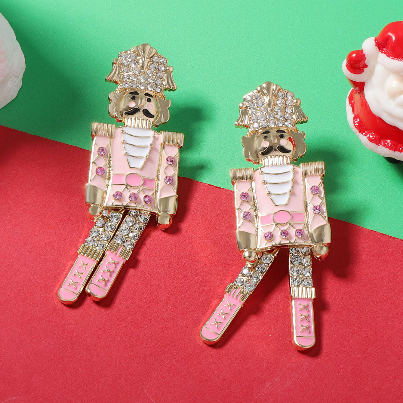 Wholesale Christmas inlaid zircon cartoon king and princess drop oil alloy earrings