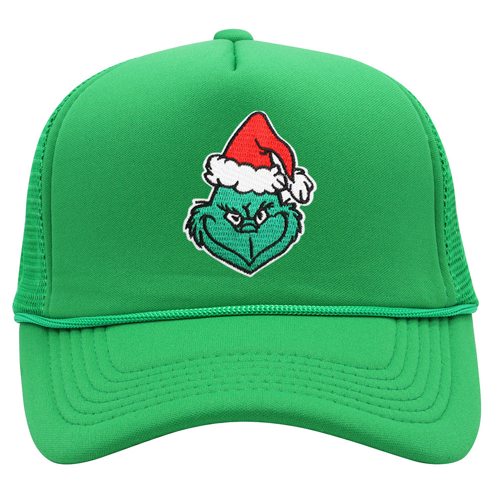 Wholesale Christmas green hair monster embroidered label grid baseball cap
