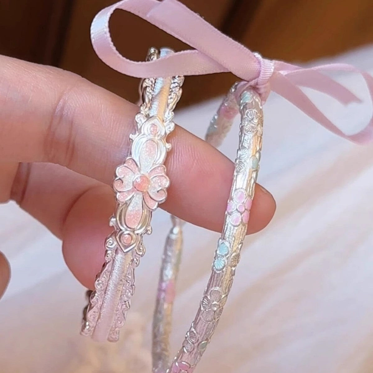 Wholesale  Enamel Pink Flower Bow Bracelet