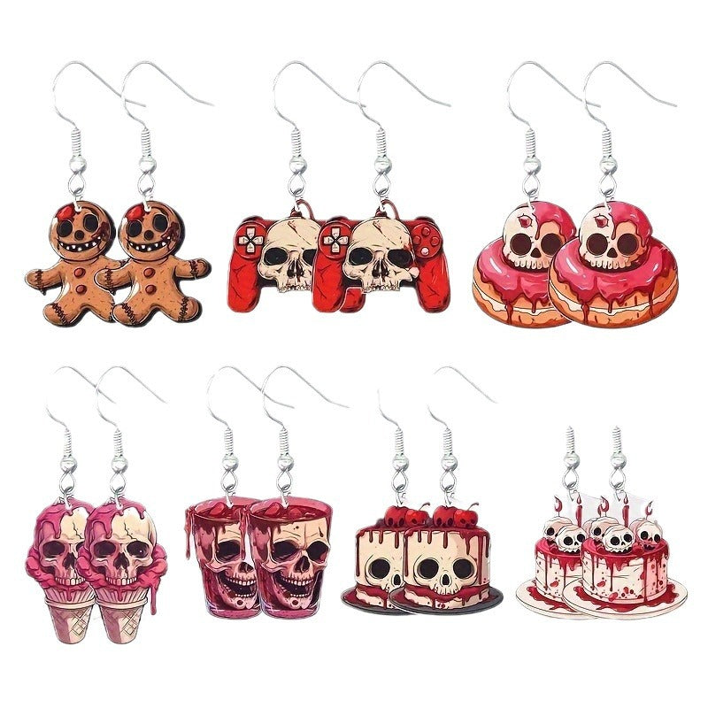 Wholesale Gothic Punk Skull Pendant Earrings Halloween Earrings  Set