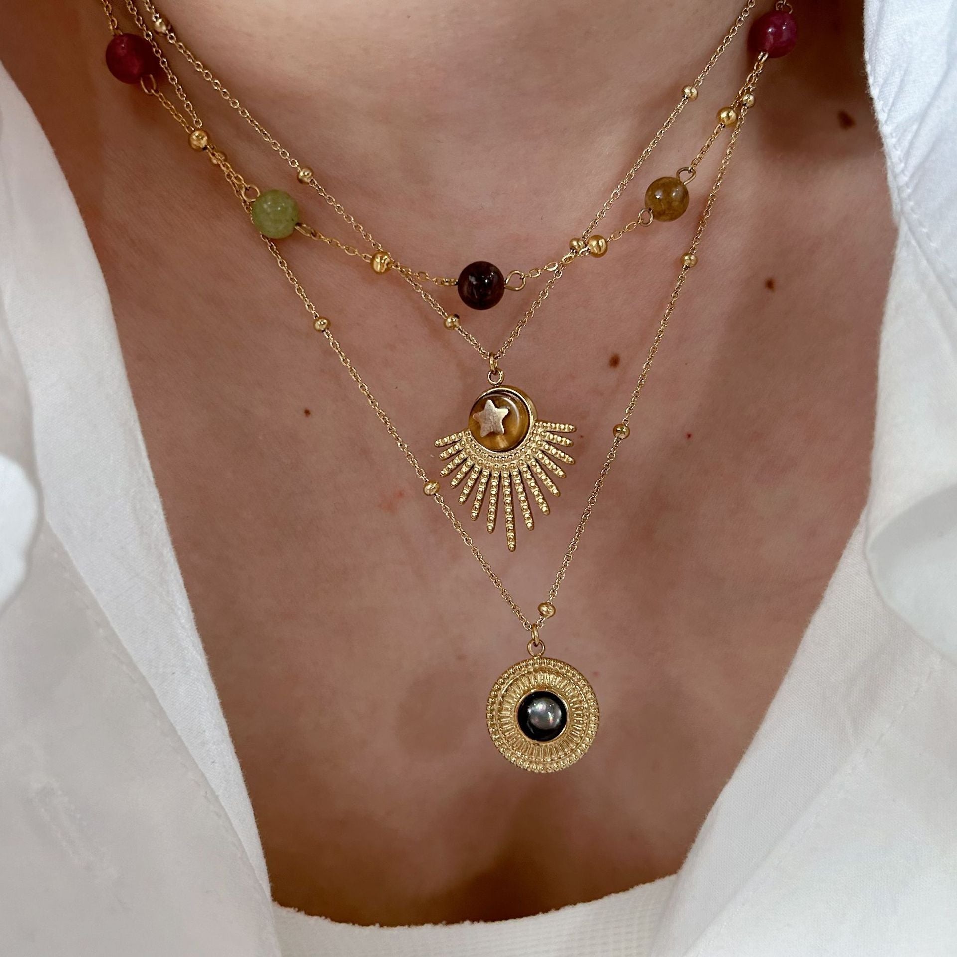 Wholesale Yellow Tiger Stone Star Necklace Agate Pendant Natural Stone Pendant Stainless Steel Jewelry