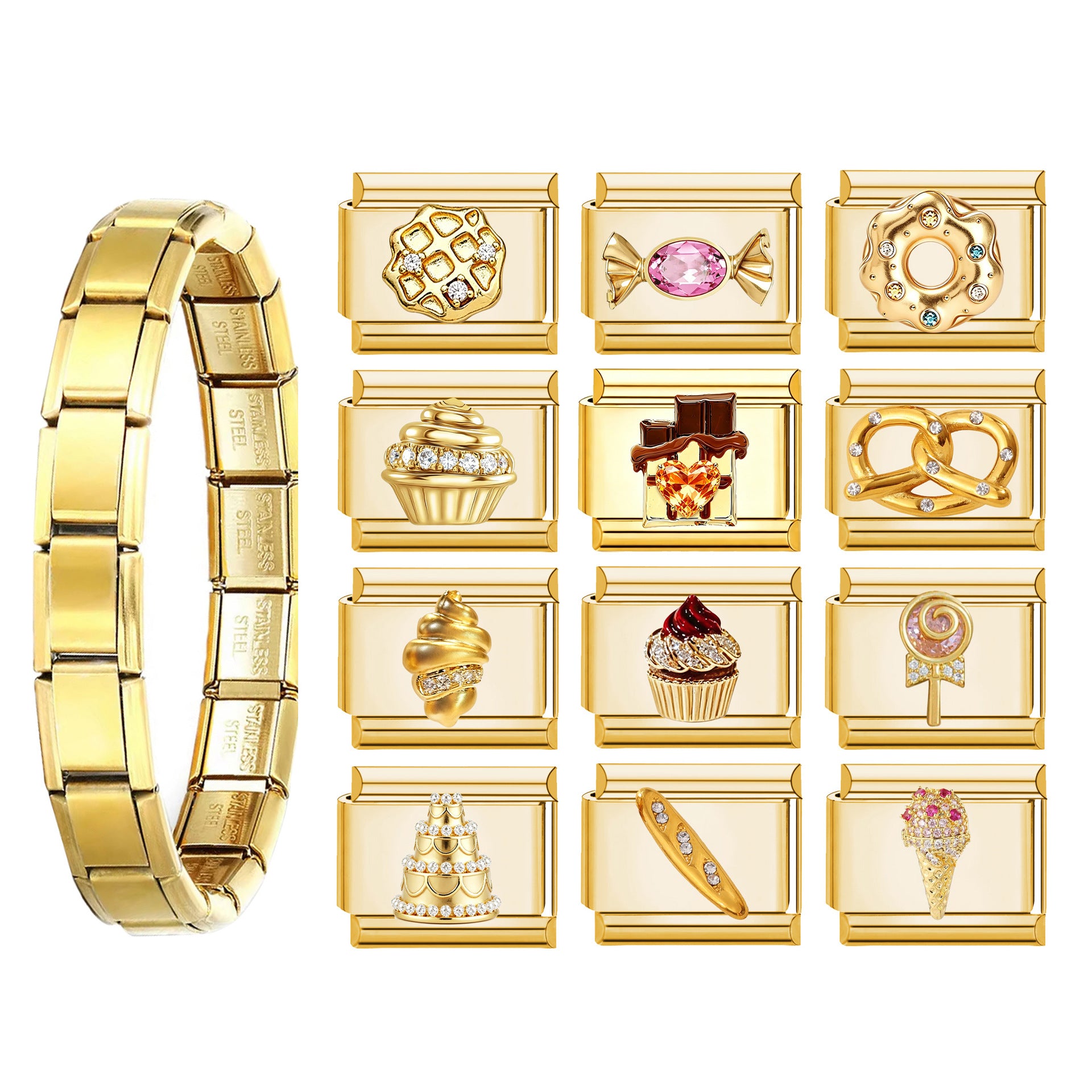 Wholesale Gold Tone Modular DIY Bracelet Stainless Steel Detachable Elastic Trendy Jewelry Accessory For Party Gift