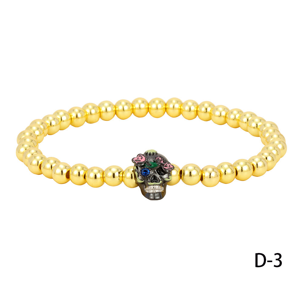 Wholesale  bracelet ins style personality skull electroplated copper beads solid gold beads bracelet
