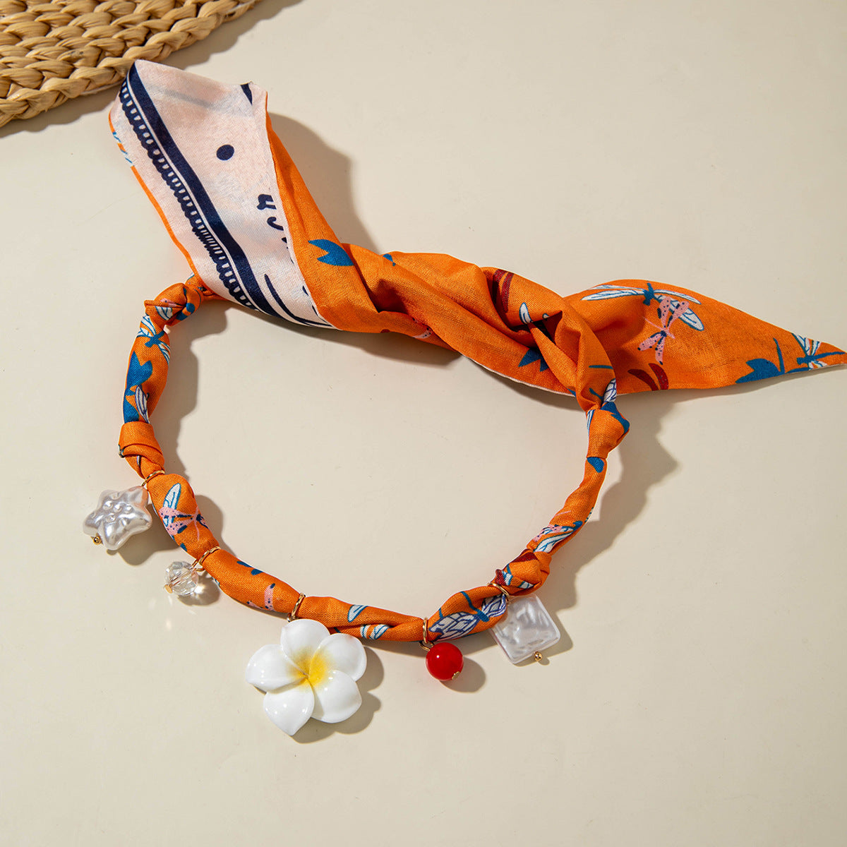 Wholesale Long silk scarf pearl colorful silk scarf necklace