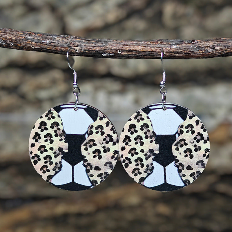 Wholesale Sports Wind Earrings Football Basketball Billiards Baseball Stitching Leopard Earrings