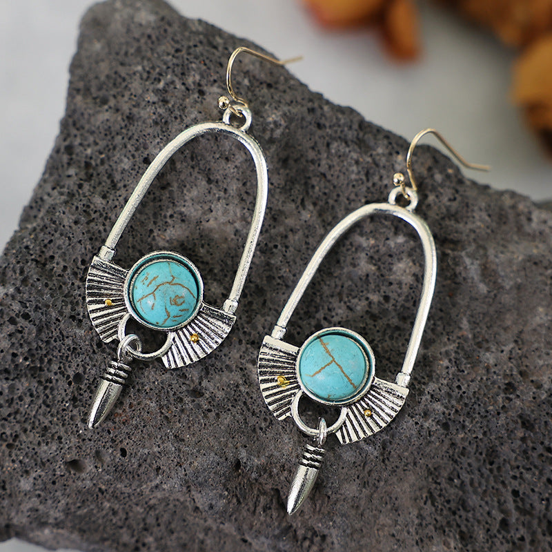 Wholesale wish new creative long bullet turquoise earrings European and American retro personality exaggerated earrings
