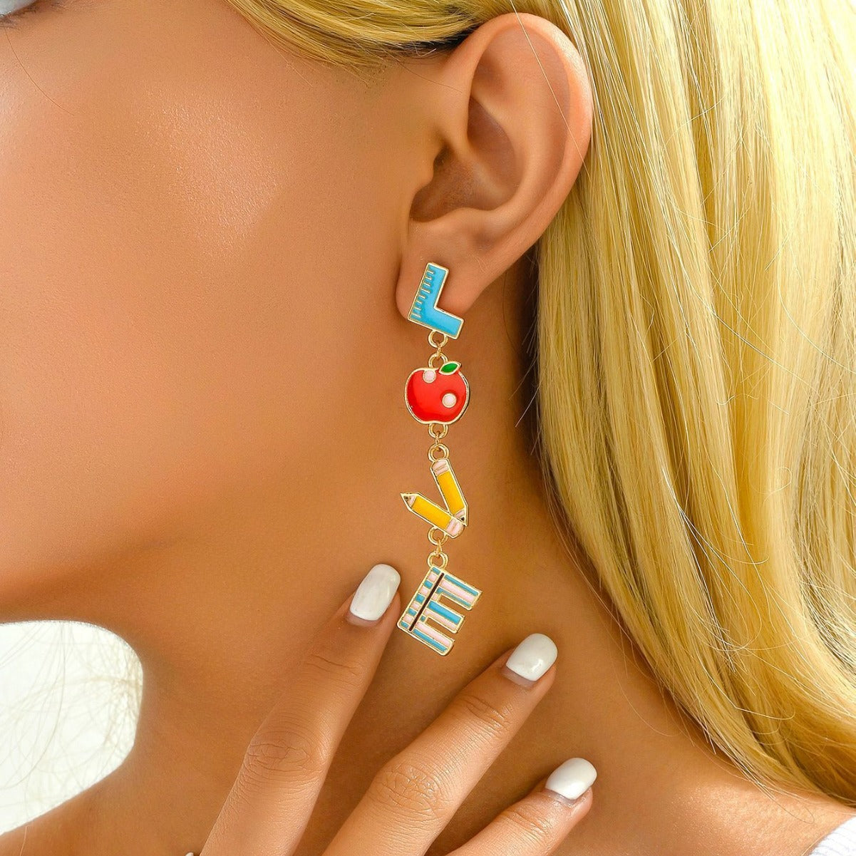 Wholesale Metal Dripping Oil Campus Style LOVE  Earrings