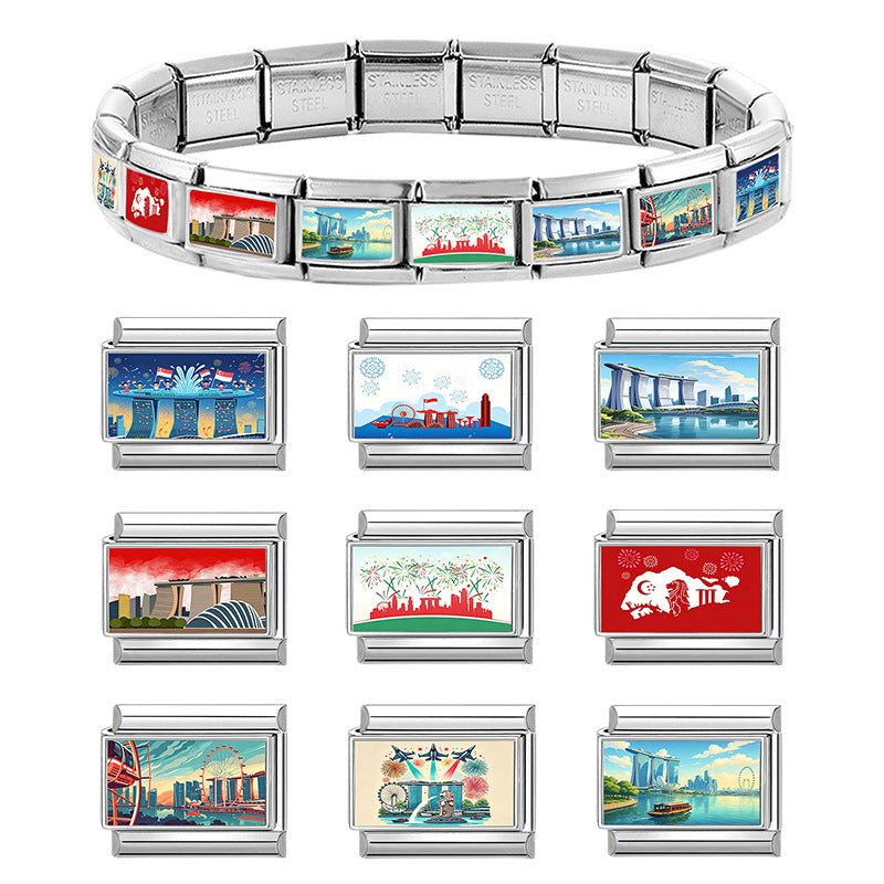 Wholesale Stainless Steel DIY Bracelet Modules Cartoon Cityscape Design Fashion Jewelry Accessory