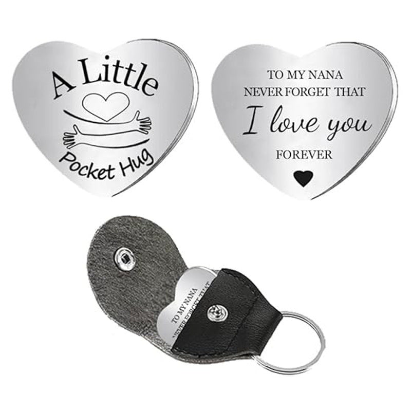 Wholesale Heart Shaped Stainless Steel Engraved Decision Coin Keychain Inspirational Lucky Gift Boutique Resale Accessory