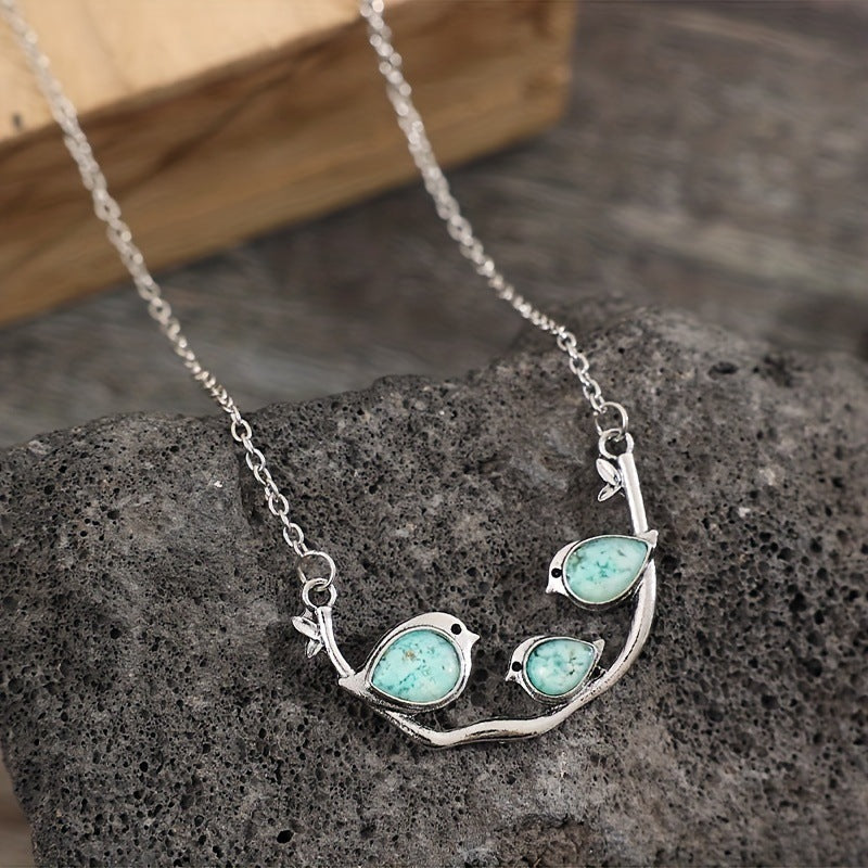 Wholesale Retro Style Sparrow Sky Blue Sticker Necklace