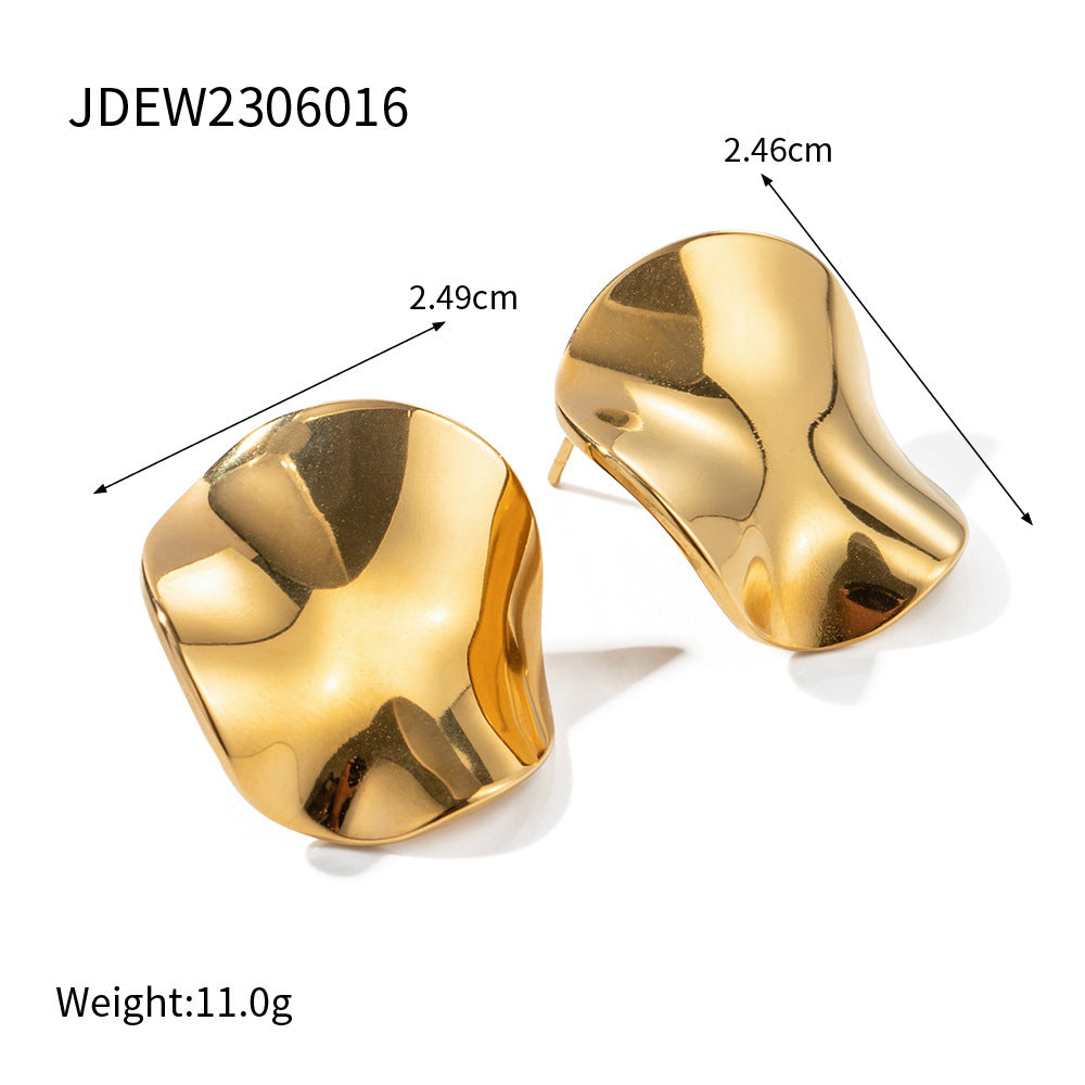 Wholesale Titanium Steel 18k Gold Stainless Steel Round Pleated Earrings ACC-ES-Jied008