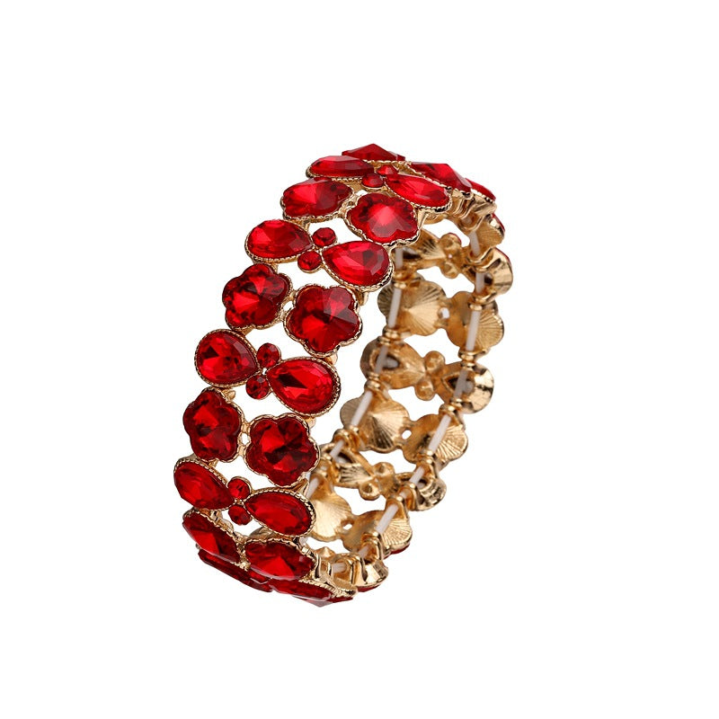 Wholesale Trendy Teardrop Flower Crystal Bracelet Alloy Gold Tone Party Jewelry Accessory
