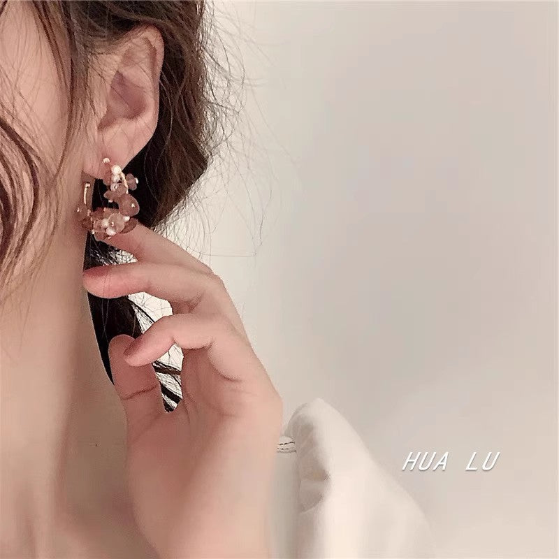 Wholesale Peach Blossom Stone Handmade Pink Strawberry Crystal Natural Stone Earrings