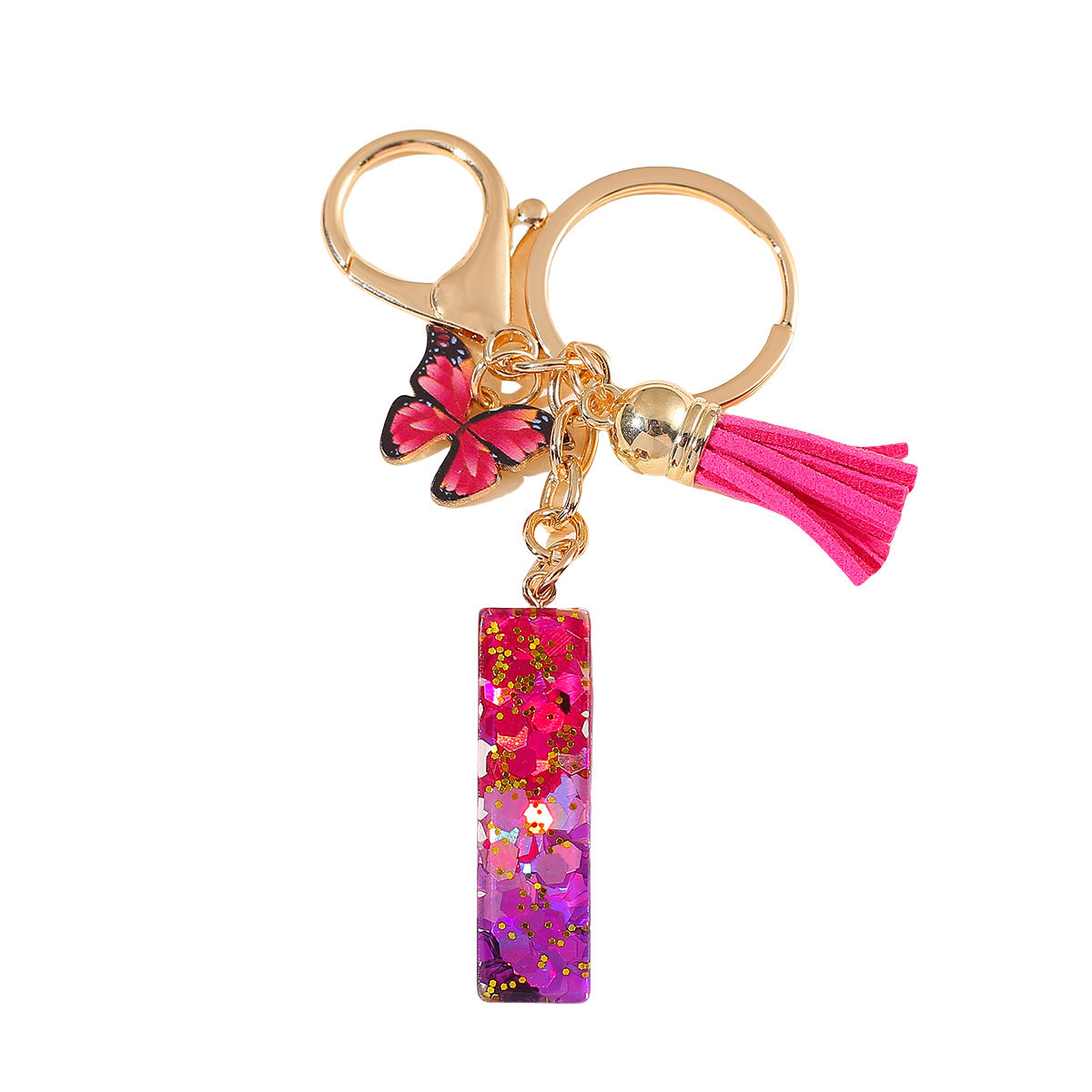 Wholesale 26 glue gradient sequin letter keychain