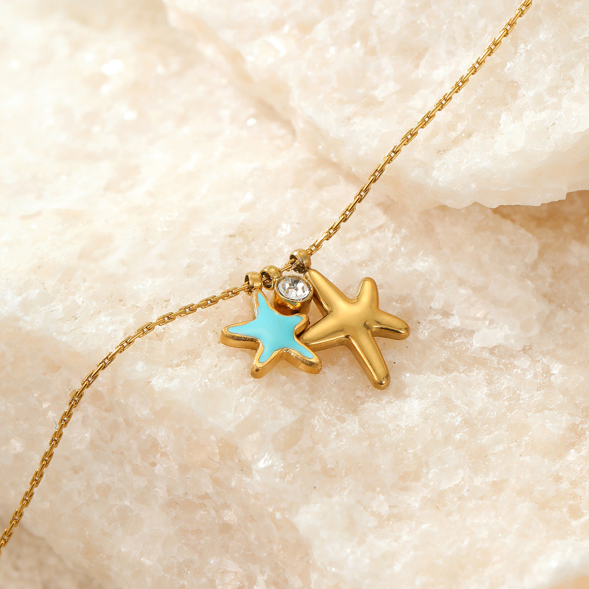 Wholesale  colored starfish stainless steel 18k gold plated necklace