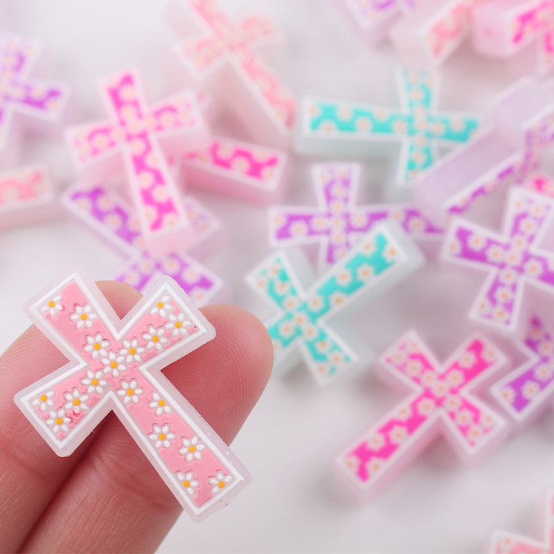 Wholesale 10pcs Cartoon Cross Flower Autism Care Focal Beads DIY Bead Accessories