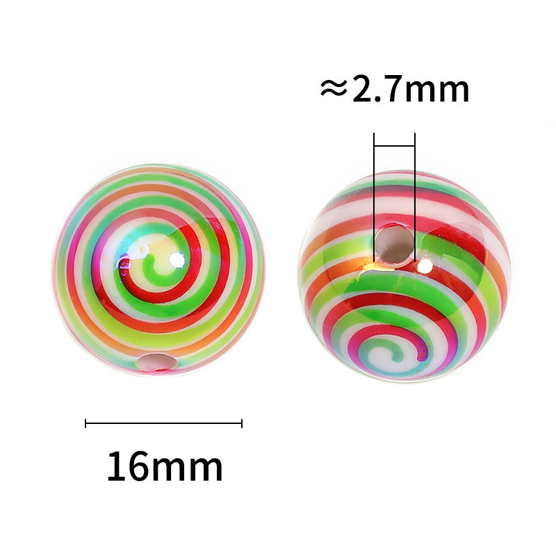 Wholesale 100pcs Christmas Acrylic Round Beads Candy Stripe Spiral Printing Diy Accessories ACC-BDS-BLG103