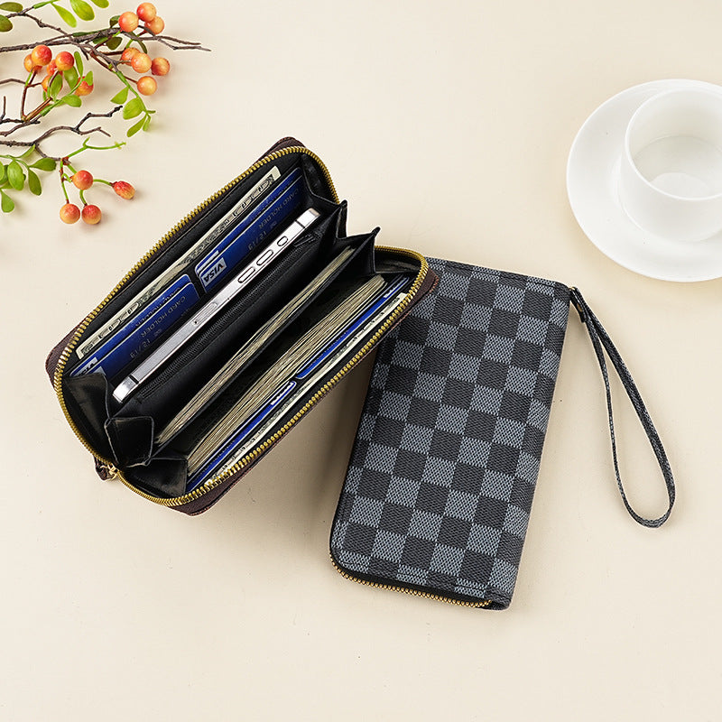 Wholesale European Retro Checkered Black Long Wallet With Letter Pattern Unisex Zipper Wallet For Everyday Use And Resale