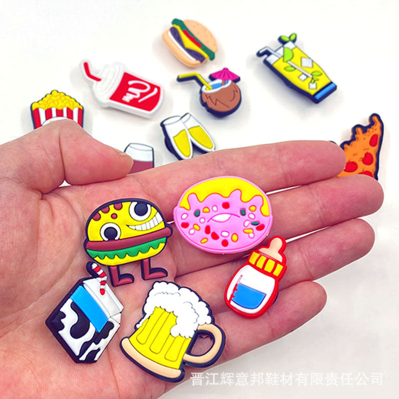 Wholesale 100pcs Food Hamburger Donut PVC Soft Rubber Shoe Buckle Decoration ACC-SC-YiBang001