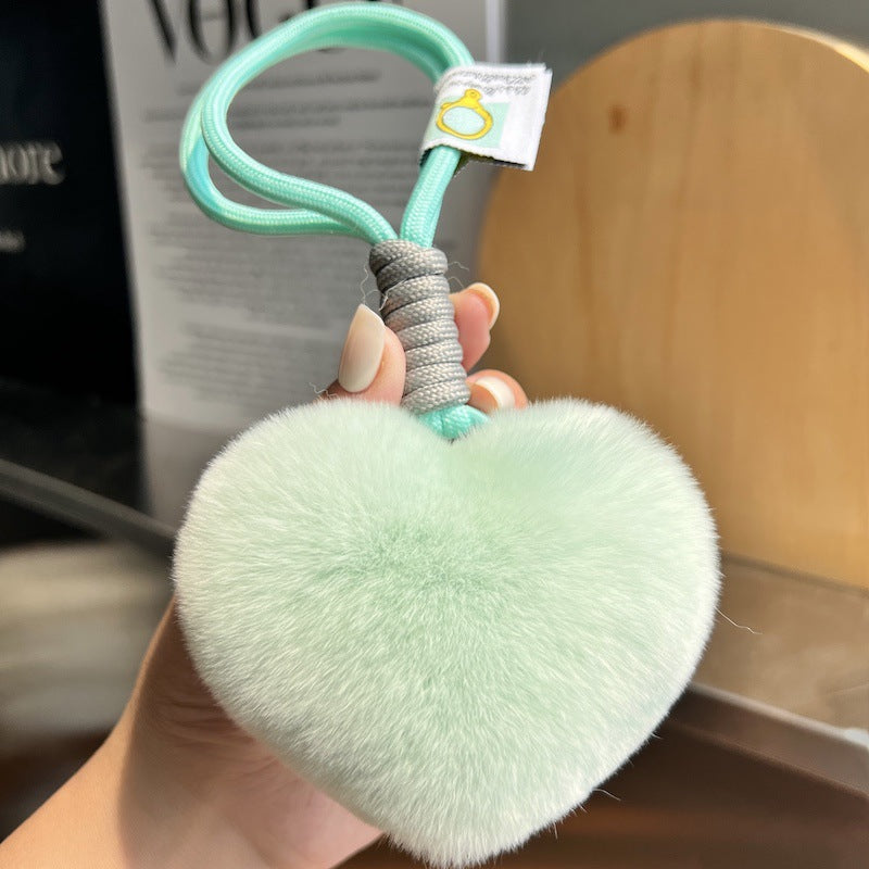 Wholesale Cute Real Rex Rabbit Hair Love Hand Rope wristlet keychain