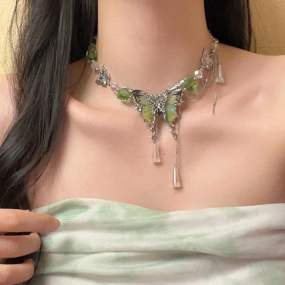 Wholesale Green Crystal Butterfly Choker Necklace