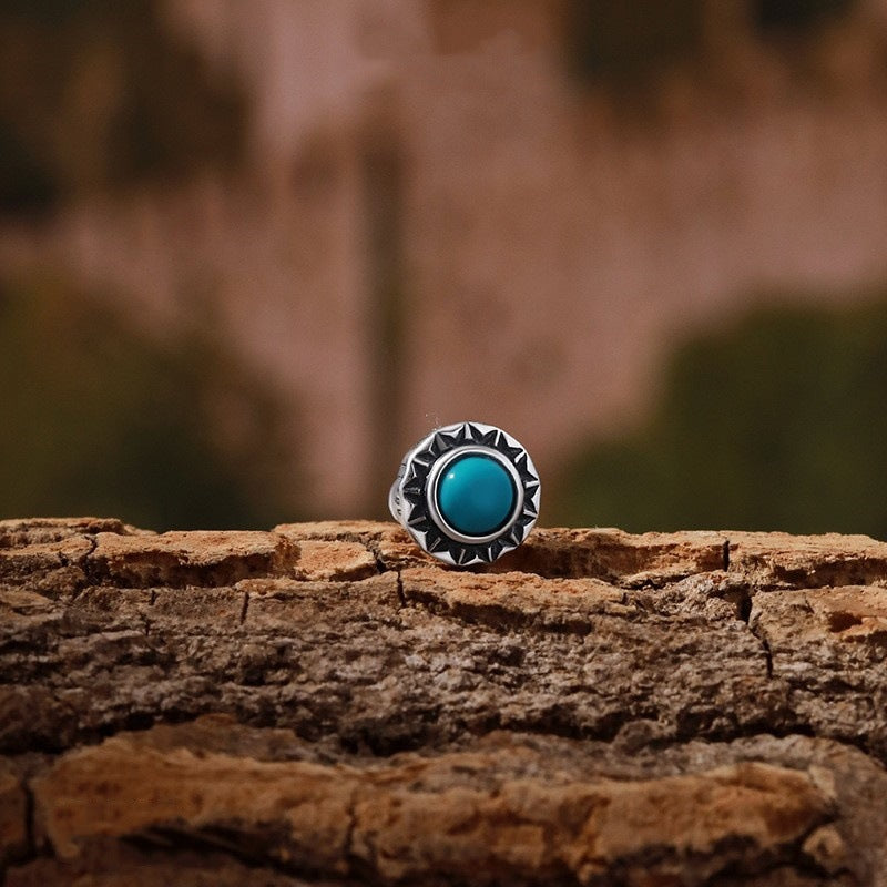 Wholesale Men' s Silver Plated Turquoise Stud Earrings Simple Retro Style Everyday Jewelry Accessory