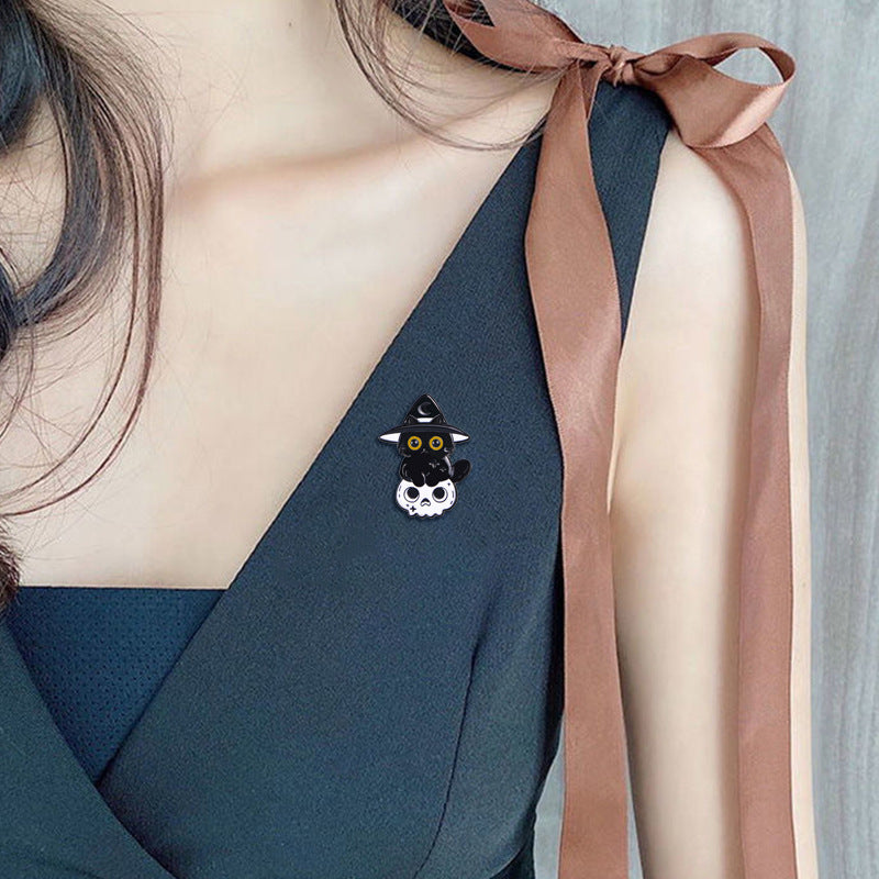 Wholesale  Black Cat Skull Brooch