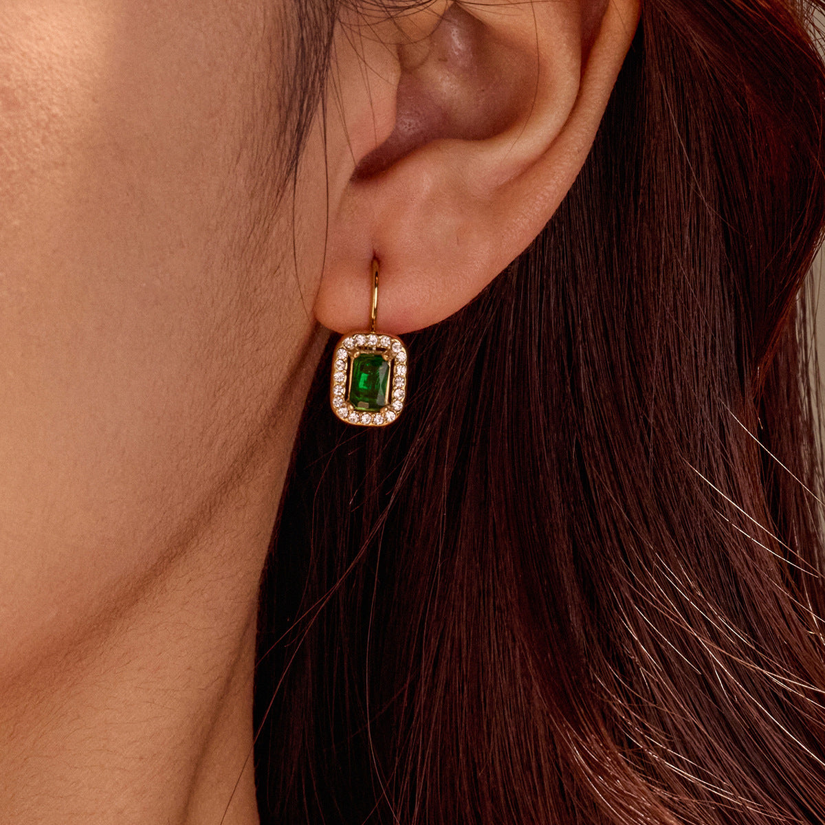 Wholesale Square zircon earrings stainless steel light luxury earrings