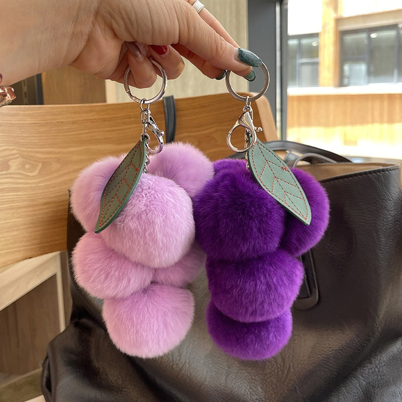Wholesale Pom Pom Faux Rex Rabbit Fur " Grape"  Bag Charm  Keychain