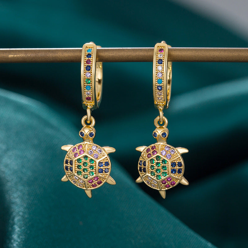 Wholesale Color Diamond Zircon Turtle Copper Plated Earrings ACC-ES-AYE001
