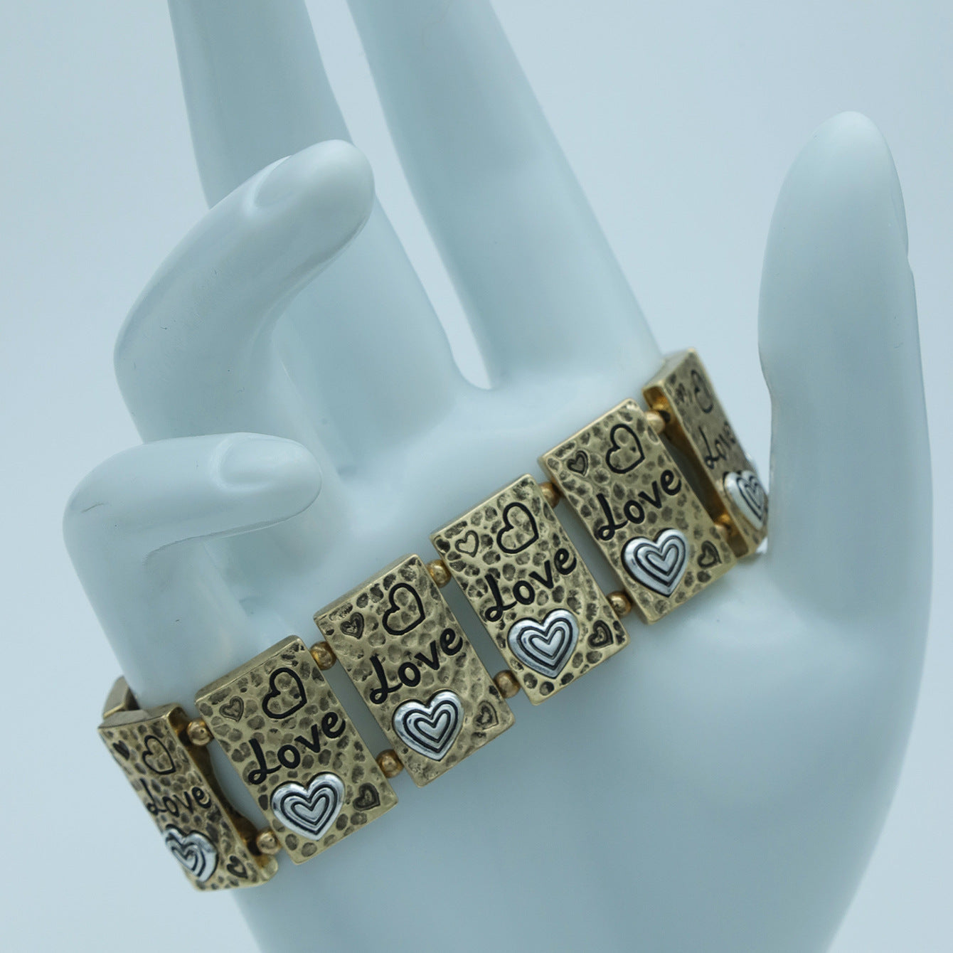 Wholesale Retro Square Heart-Shaped Clover Pattern Bracelet Elastic Beaded Zinc Alloy Fashion Accessory