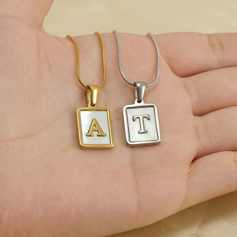 Wholesale stainless steel three-dimensional shell letter necklace