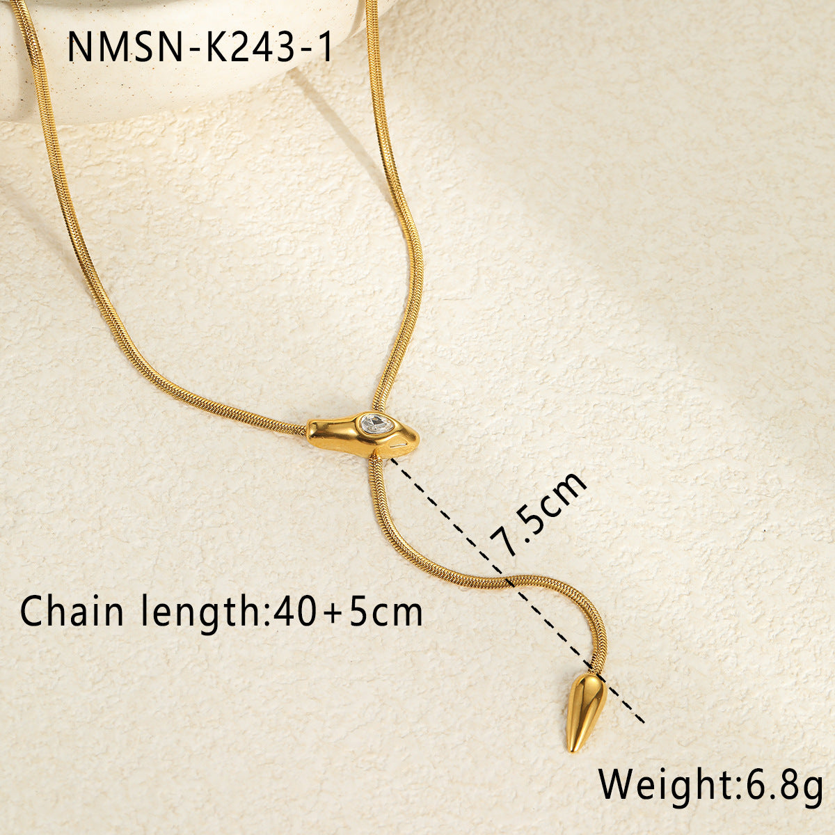 Wholesale Snake-shaped thin snake chain stainless steel necklace with zircon clavicle chain