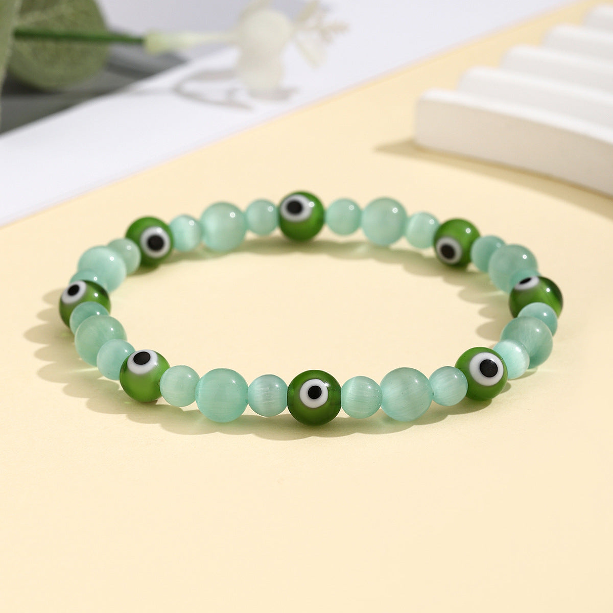 Wholesale Unisex Evil Eye Cat Eye Glass Bead Bracelet Colorful Elastic Stretch Bangle Handmade Jewelry Gift
