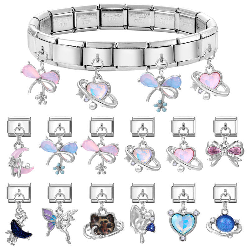 Wholesale Italian modular steel heart pendant DIY bracelet accessories