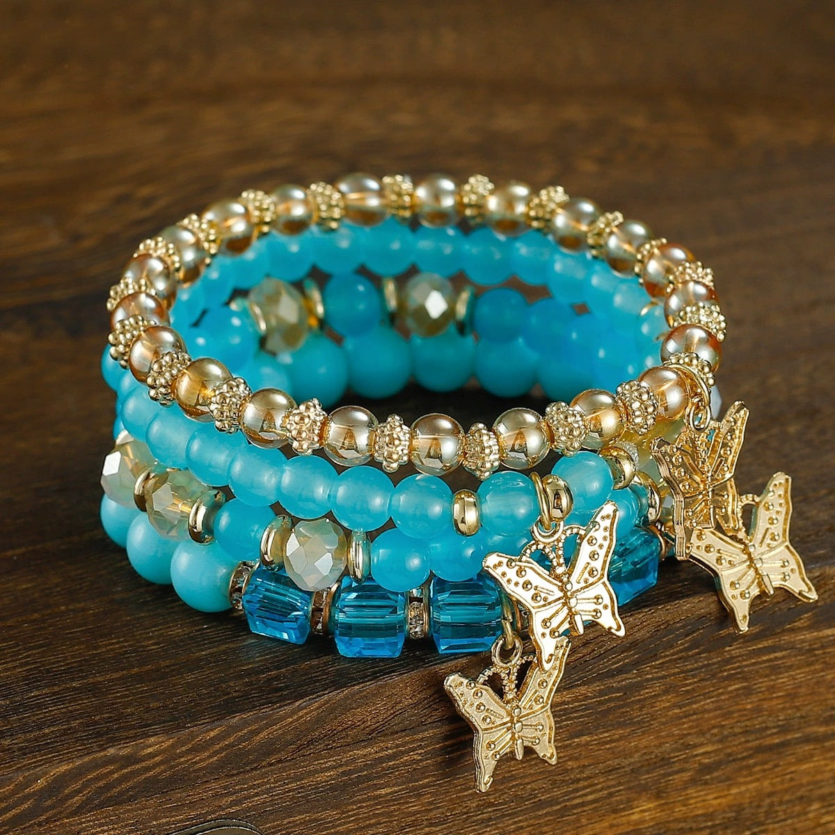Wholesale Electroplated Alloy Bohemian Multi Layer Butterfly Crystal Beaded Bracelet Women S Boutique Jewelry Gift