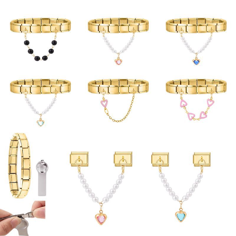 Wholesale  Italian Charm Bracelet 9mm DIY Splicing Light Luxury Double Pendant Stainless Steel Composable Bracelet