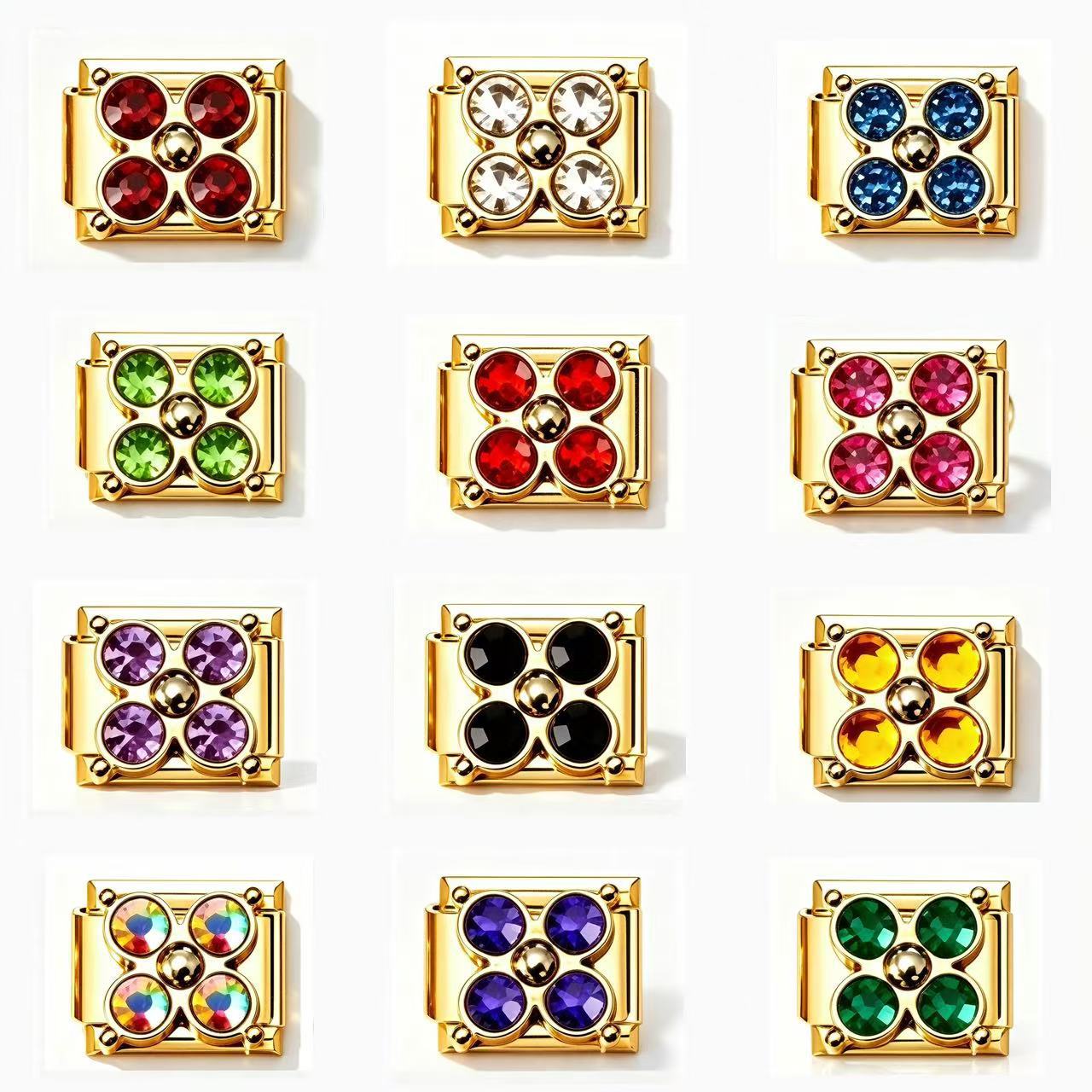Wholesale Gold Tone Stainless Steel Four Leaf Clover Bracelet Colorful Zircon Inlaid Italian Modular Design Fashion Jewelry Accessory For Everyday And Gift