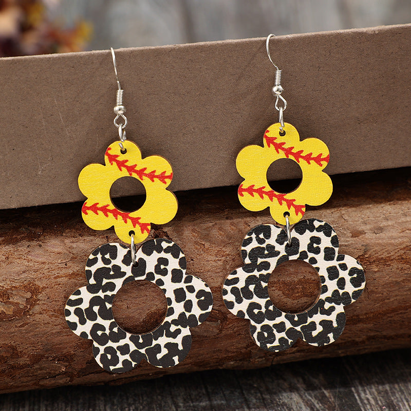 Wholesale Sports style hollow flower print leaf cow pattern retro earrings