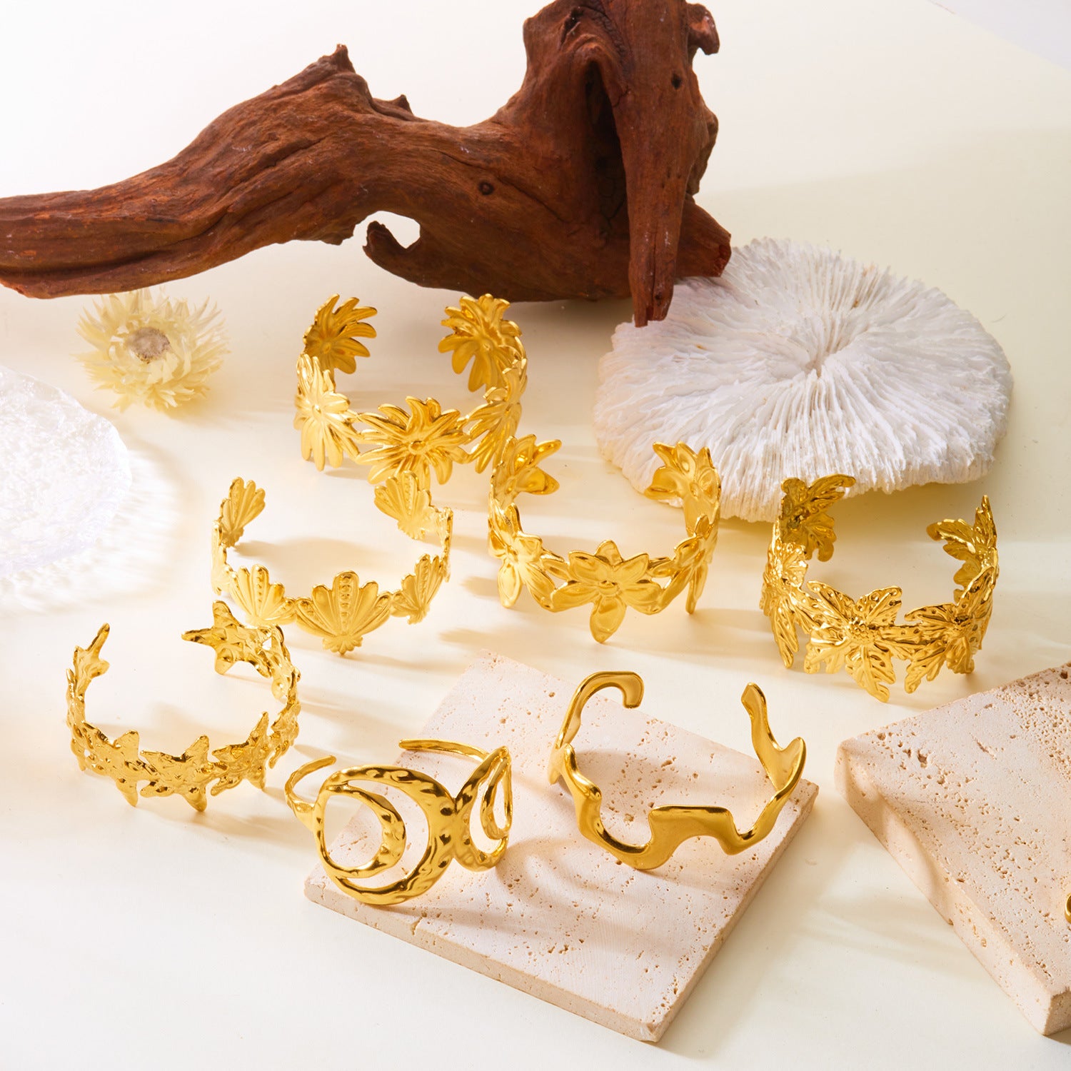 Wholesale Stainless steel  Irregular Leaf Wide Opening Bracelet